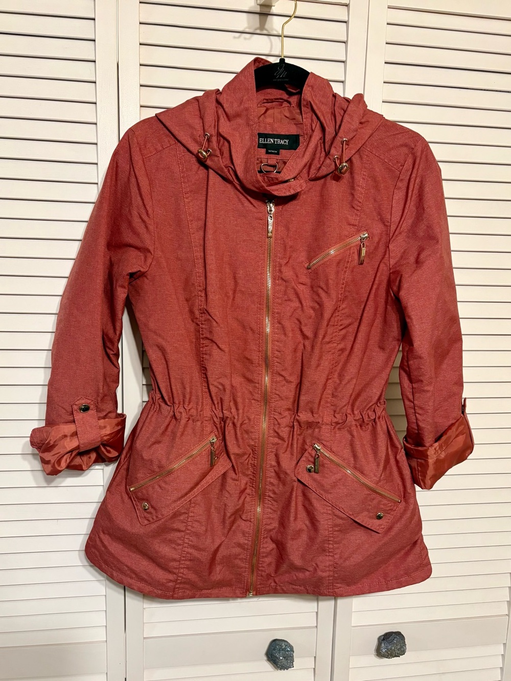 Ellen Tracy Rust Utility Anorak Jacket with Gold Hardware